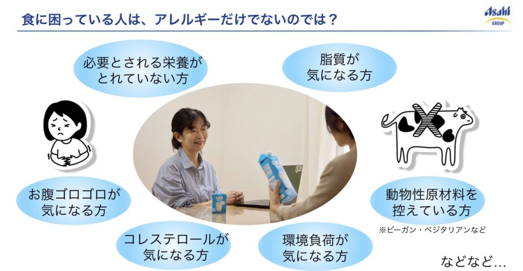 食物アレルギーに限らず、体質や嗜好、健康上の関心によって食の選択肢が限られる人へ、商品の対象を広げていった